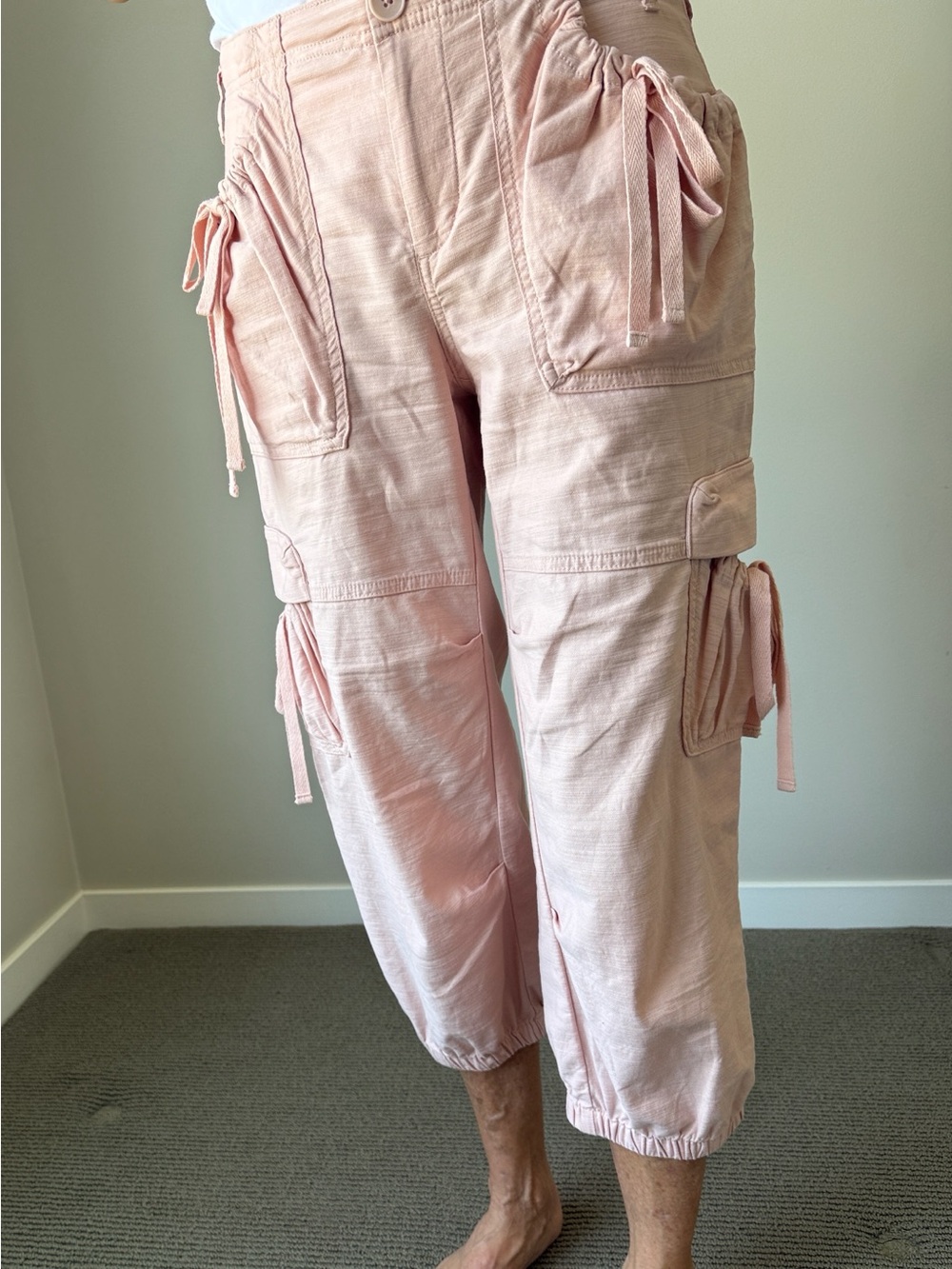 Cargo Crop Pants with Drawstring Details